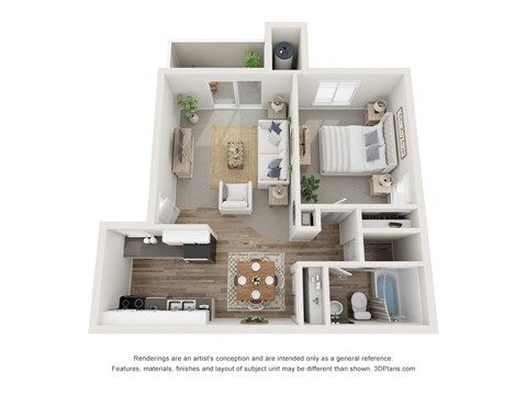 Floor plan for 1 bed, 1 bath, 612 sqft